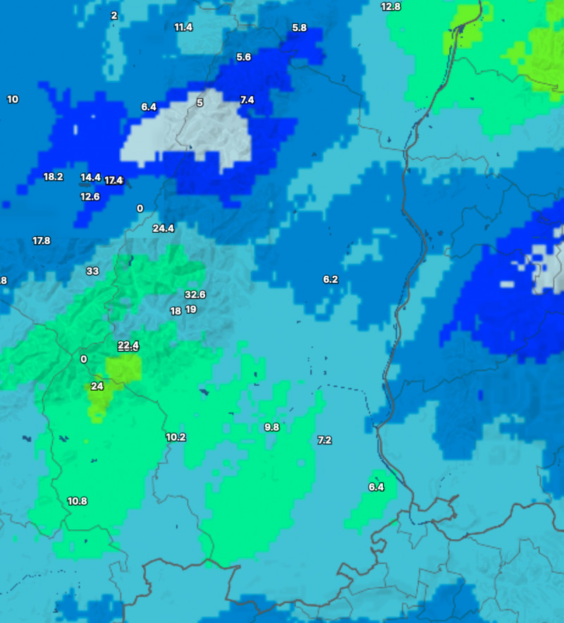 Cumuls de pluie 24h entre jeudi 19 et vendredi 20 octobre 2023